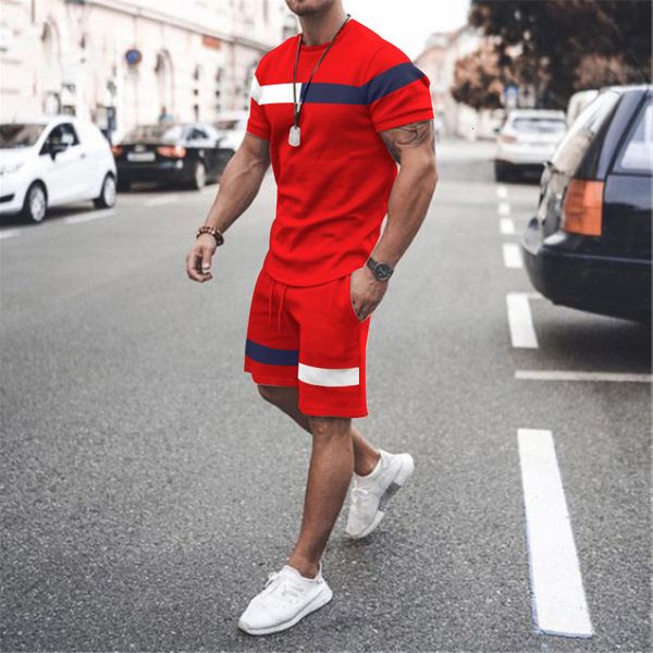 

men's tracksuits summer stripe series t shirt sets sweatshirt jogging short sleeve suit men tracksuit 3d printed casual clothes 6xl 230, Gray