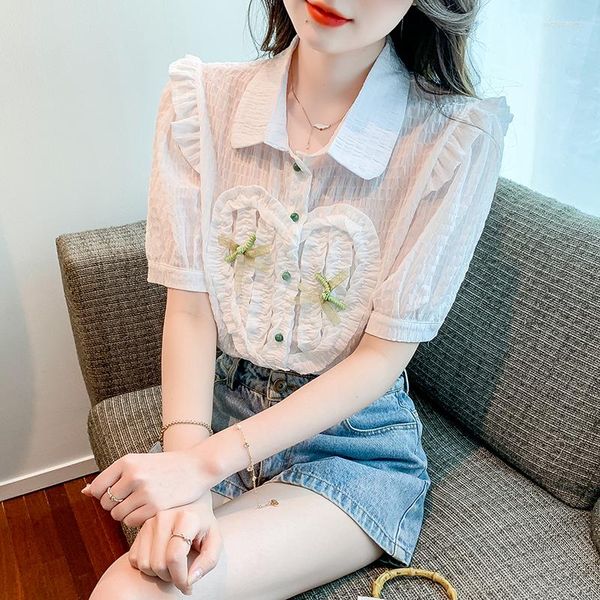 

women's blouses summer lolita blouse kawaii clothes sweet preppy cute white loose shirts chic ruffles short sleeve women fashion