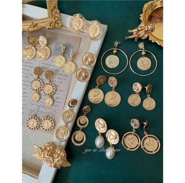 

full 50 packages 708 vintage european and american metal baroque portrait exaggerated european and american earrings6921894, Golden
