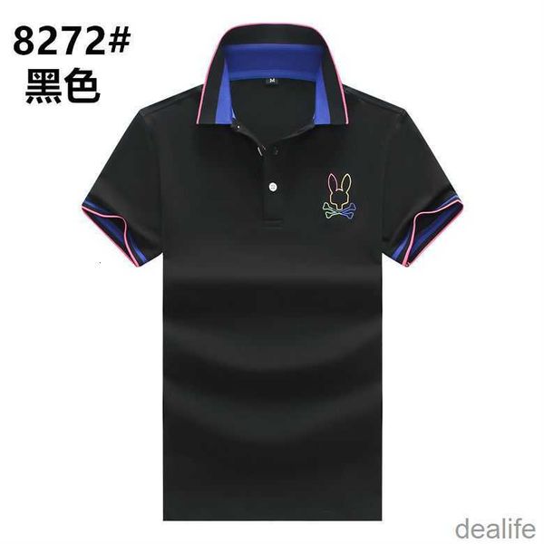 

psycho bunny polo shirt summer men's lapel casual solid color cotton embroidery skull rabbit trend half sleeve t-shirt m3rr, White;black