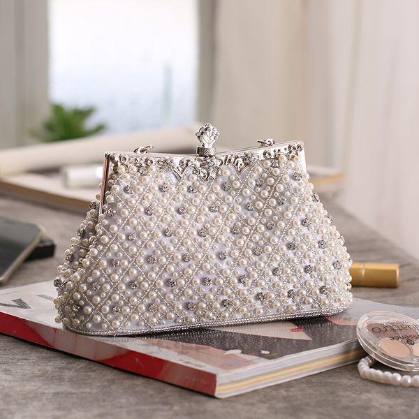 

diamonds evening clutch bag lady pearl handbag elegant simple temperament portable purse for women