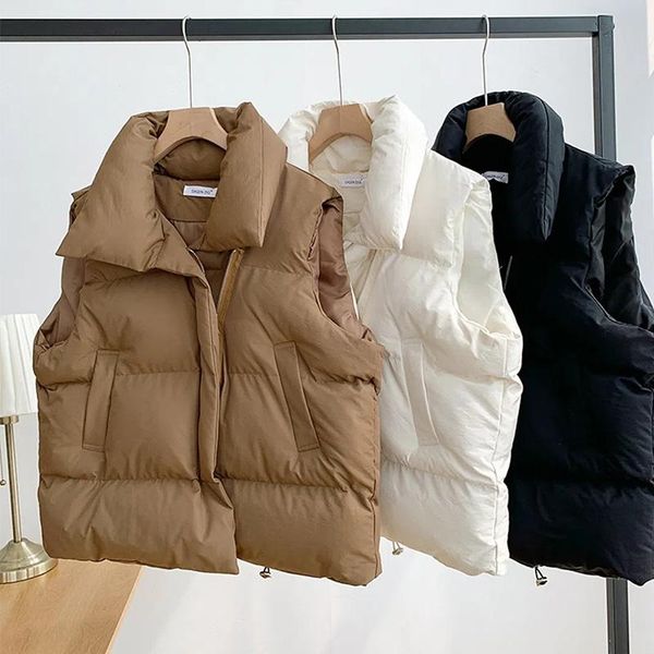 

leather cotton vest women's 2022 autumn winter new korean version fashion stand collar thickened warm sleeveless padded vests female, Black