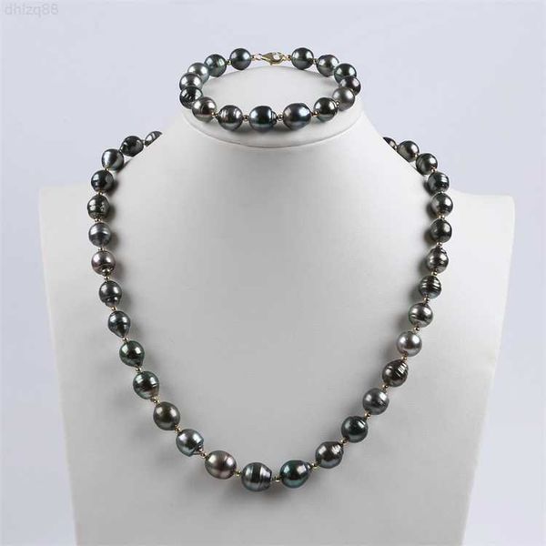 

10-12mm black baroque pearl beaded necklaces for women, Silver