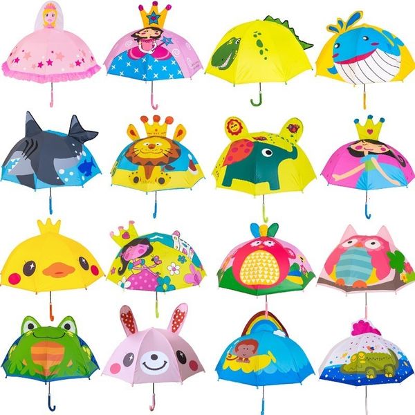 

rain gear cute cartoon children umbrella animation creative long-handled 3d ear modeling kids umbrella for boys girls 230508, Red;brown