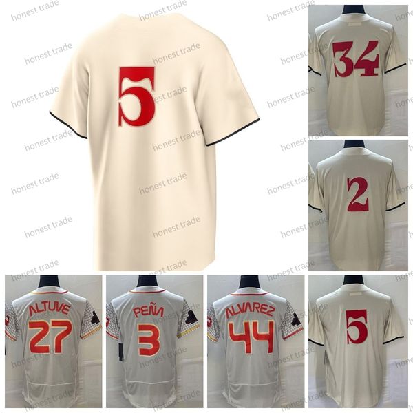 

44 yordan alvarez baseball cream 2023 city connect jersey jose altuve jeremy pena 34 nolan ryan corey seage jerseys stitched shirts mens, Blue;black