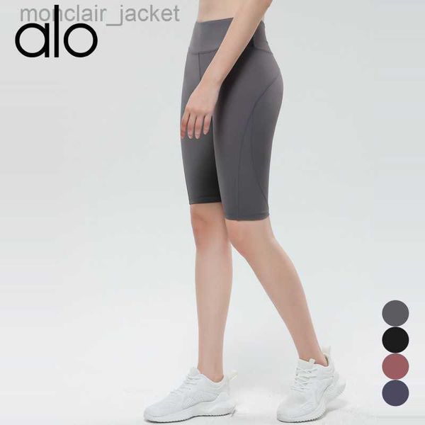 

desginer alos yoga shorts thin athletic pants women's five point fitness high waist elastic quick dry tight shorts cycling pants summer, White;black