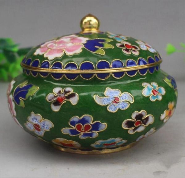 

antique cloisonne brass tires painted green rich flowers open jars antique miscellaneous bronze collection decorative ornaments9010286, Silver