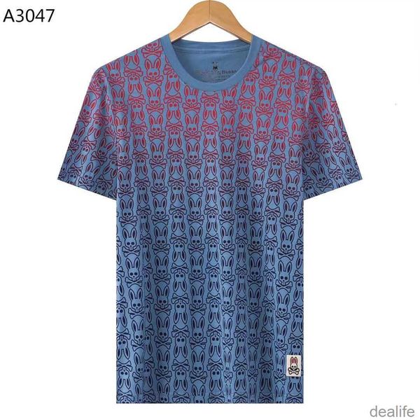 

2023 spring/summer new psycho bunny skeleton rabbit full short sleeve t shirt printed pattern fashion brand t-shirt pure cotton embroidery p, White;black