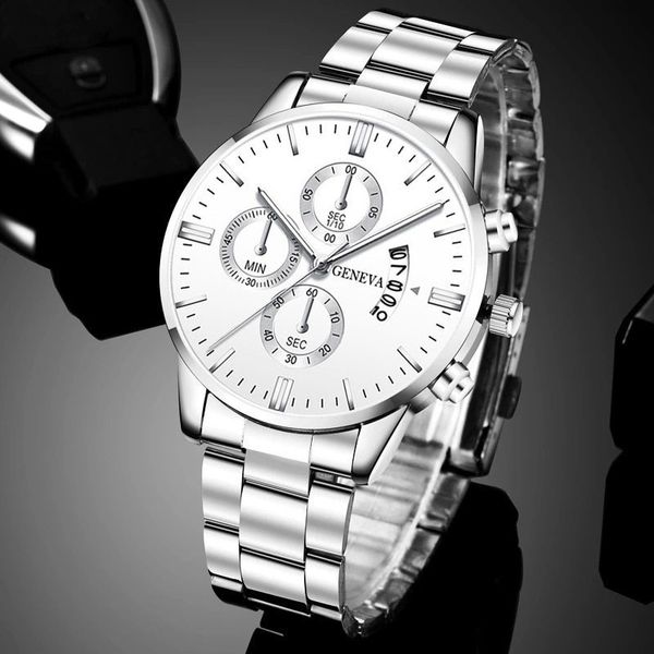 

wristwatches mens watches for men luxury silver stainless steel quartz wrist man business calendar reloj hombre 230506, Slivery;brown