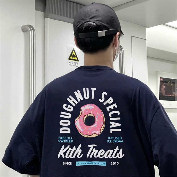 

men's t-shirt kith treats series donut pocket exclusive niche trendy brand loose casual and women's short sleeved, White;black