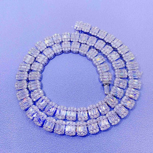 

real 925 sterling silver 9mm tennis chain baguette diamond necklace