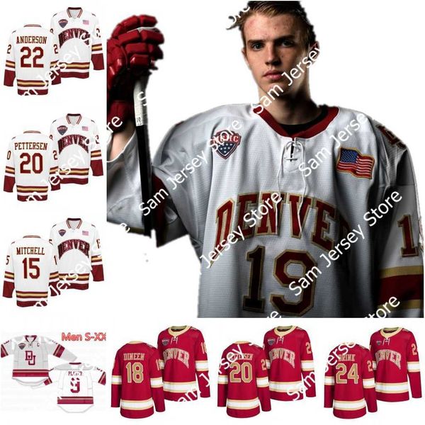 

18 ryan barrow denver pioneers ncaa college hockey jersey brett stapley ian mitchell kohen olischefski liam finlay emilio pettersen bobby br, Black;red