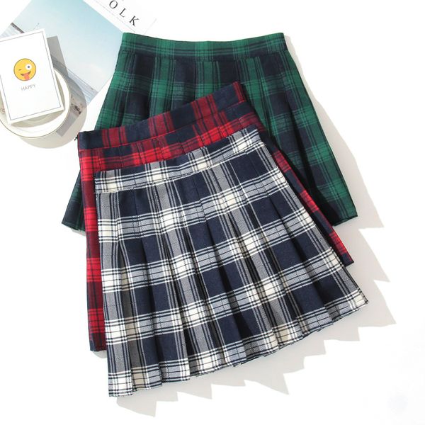 

skirts plaid women mini summer aline female pleated casual high waist girls short streetwear student 230506, Black