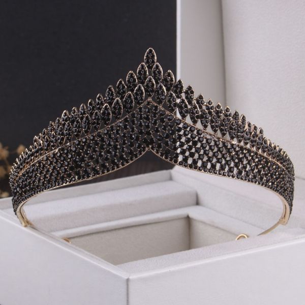 

black diamond crown noble luxury shiny water diamond bride crown birthday dinner party women's headwear, Silver