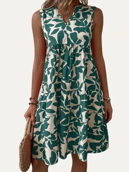 

chic prnti v neck sleeveless mini dress, Black;gray