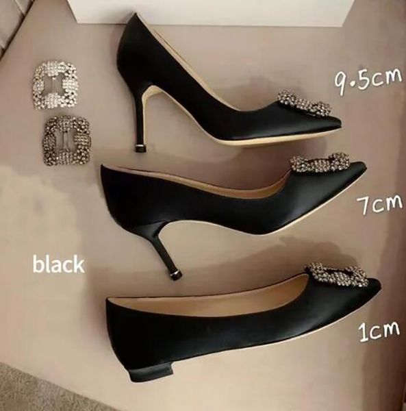 

designr crystal buckle satin dress shoes for womens square classic rhinestone buckle embellished high heeled lady wedding party shoe, Black