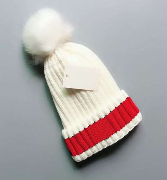 

fashion winter women stripe beanies hats for woman men parent child bonnet with real raccoon fur pompoms warm girl boys kids cap s5076447, Blue;gray