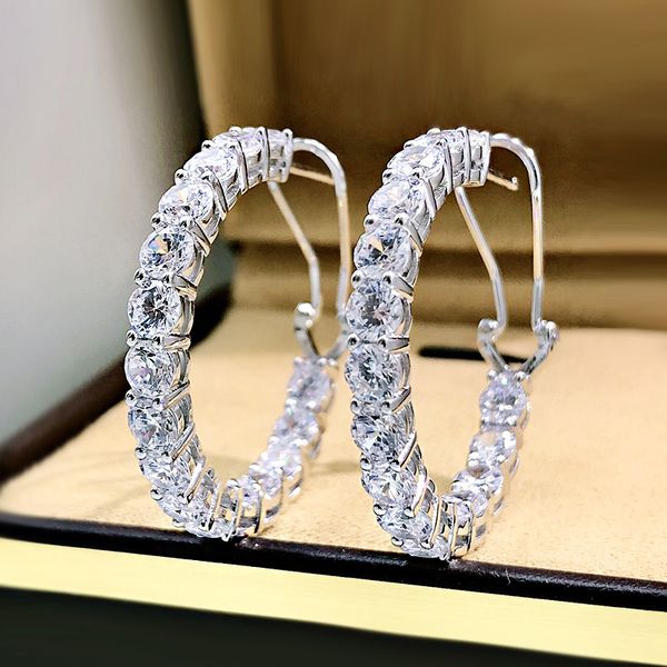 

luxury moissanite diamond hoop earring 100% real 925 sterling silver party wedding earrings for women bridal engagement jewelry, Golden;silver