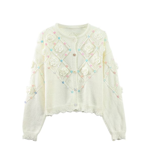

319 2023 runway summer brand same style sweater long sleeve cardigan crew neck white beads striped fashion clothes womens yuecheng, White;black