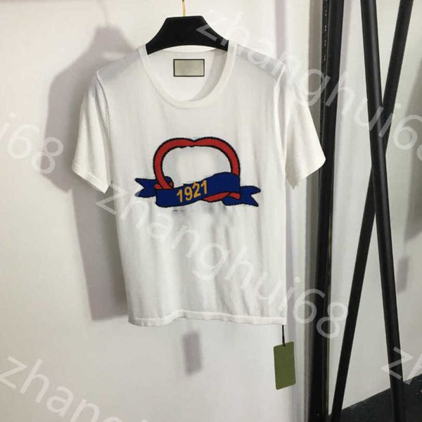 

23ss womens designer clothing womens knits round neck gg monogram 1921 thin knit short sleeve t-shirt womens clothes a1, White