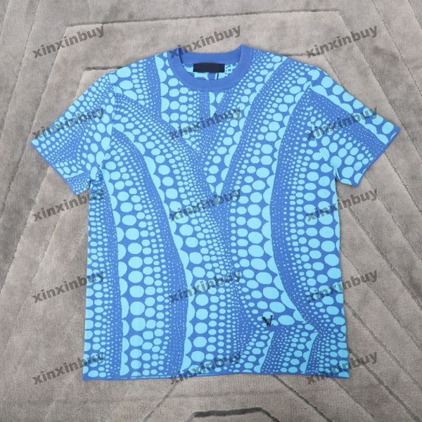 

xinxinbuy men designer tee t shirt 23ss knitted infinity dots jacquard short sleeve cotton women apricot blue s-xl, Black;brown