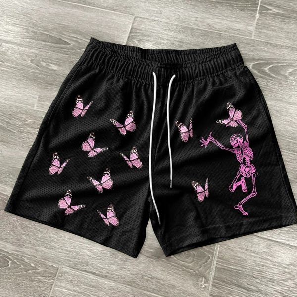 

men s shorts butterfly skeleton running men sports y2k clothes fitness bodybuilding short pants quick dry gym training beach 230508, White;black