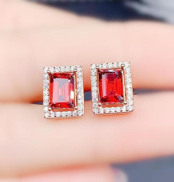 

stud natural real red garnet rectangle earring per jewelry 57mm 12ct2pcs gemstone 925 sterling silver fine j2151577033699, Golden;silver