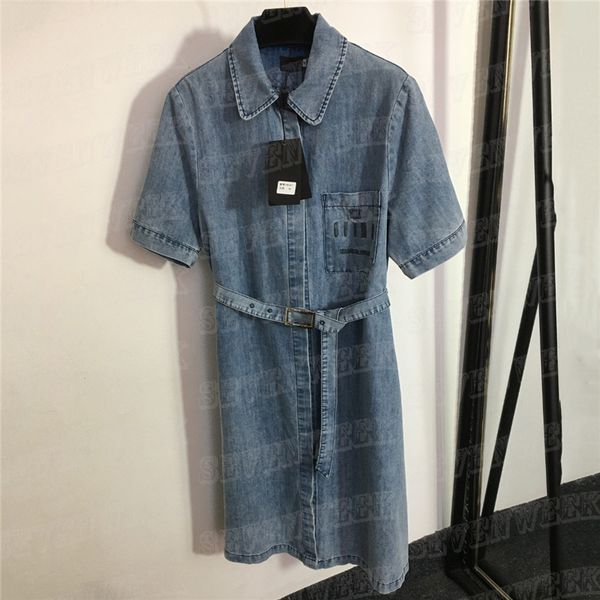 

women designer denim dress embroidered letter pocket shirts dresses short sleeve skirts for summer, Black;gray