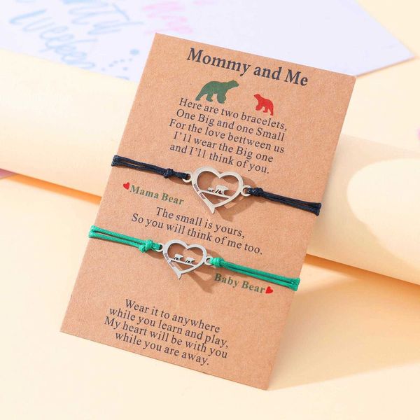 

bracelet personalized stainless steel heart shaped bear mother daughter parent child wrist string women, Golden;silver