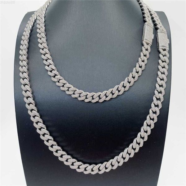 

fashion necklace statement jewelry 2 row stones 10mm width s925 gold plated necklace vvs moissanite diamond miami cuban, Silver