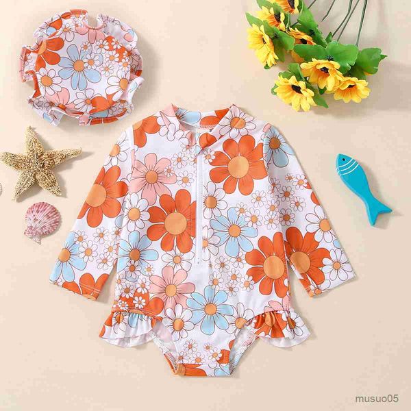 

two-pieces summer girls swimsuit two-piece suit children the long sleeved swimsuit costume cosplay beach clothes bathing suit, Blue