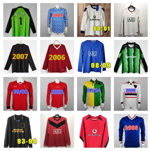 

manchester long sleeve 1998 retro man soccer jerseys 90 92 94 96 98 99 00 02 04 06 07 08 09 10 vintage schmeichel goalkeeper football shirt, Black;yellow