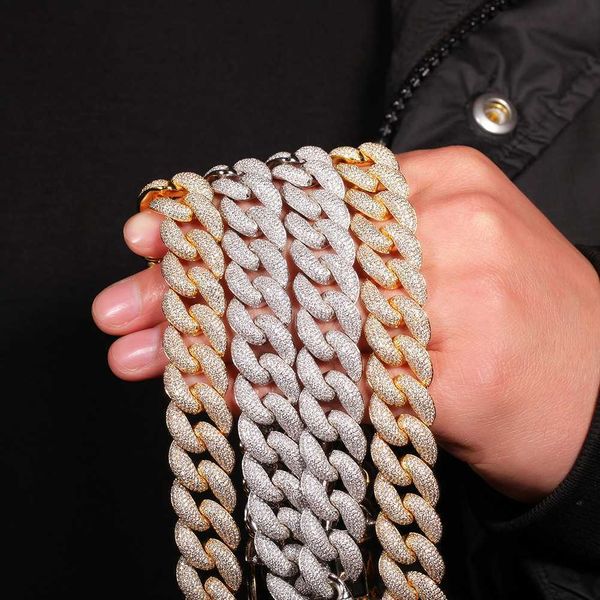

18mm big hiphop iced full zircon bling 5a diamonds 3d thick cuban chain, Silver
