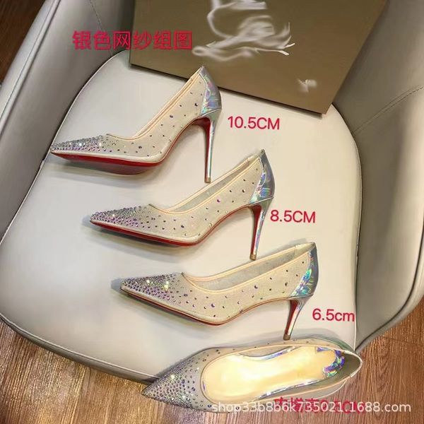 

designer women's rhinestone mesh gauze high-heeled dress shoes summer women's luxury sandals senior elegant, Black