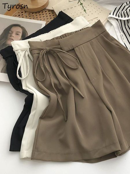 

women's shorts shorts women bandage daily all-match simple design breathable pure summer ulzzang ladies casual loose wide leg trousers, White;black