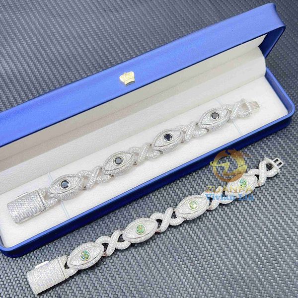 

new design eye chain sterling silver vvs moissanite iced out diamond hip hop fashion bracelet cuban link chain