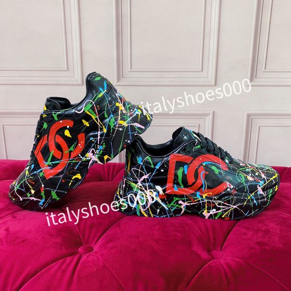 

2023new casual shoes designer italy for women sneaker leather embroidered stripes white shoe flat platform walking sports trainers, Black