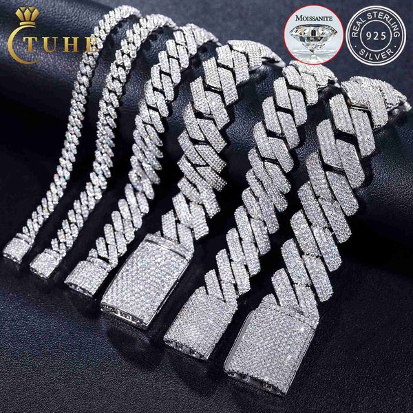 

8mm-25mm pass diamond tester 925 sterling silver full vvs moissanite iced out cuban link anklet bangle bracelet for men women