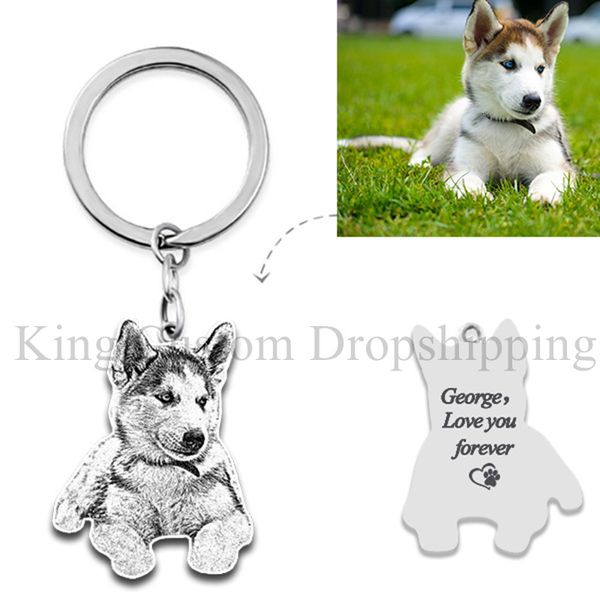 

keychains lanyards christmas day customized cute pet engrave pos handmade pictures of cats and dogs memory jewelry 230508, Silver
