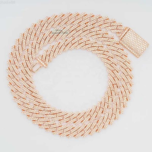 

ready to ship rose gold color 10mm pass diamond tester in stock iced out two row stone vvs moissanite cuban chain necklace, Silver