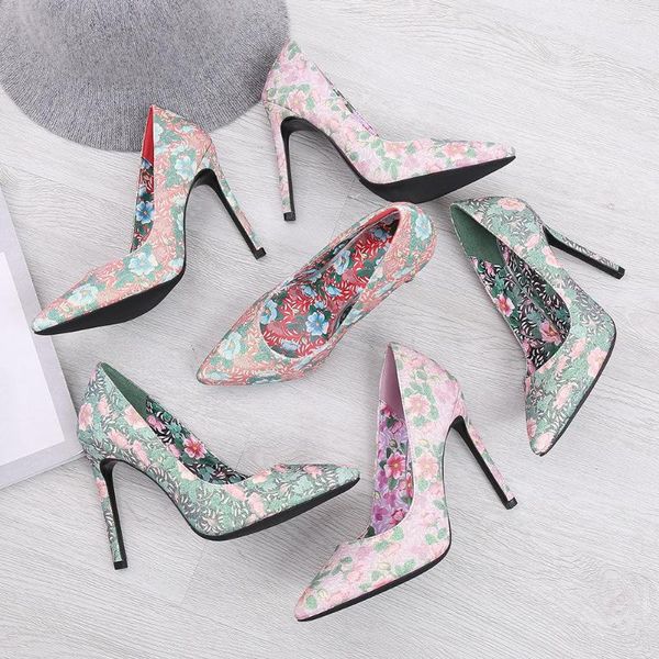 

dress shoes women's pointed toe fine high heels banquet flower large, Black