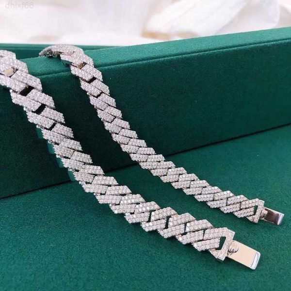 

super september 100% pass diamond tester hip hop jewelry iced out 14mm 925 sterling silver vvs moissanite diamond cuban link chain necklace
