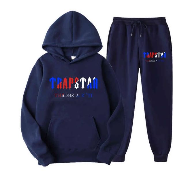 

tracksuit trapstar brand printed sportswear men's t shirts 16 colors warm two pieces set loose hoodie sweatshirt pants jogging 22061534, White;black