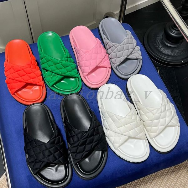 

designer slipper women summer crossover flip-flop sewing slippers platform sandal checkered flats slides soft leather massage calfskin slide, Black