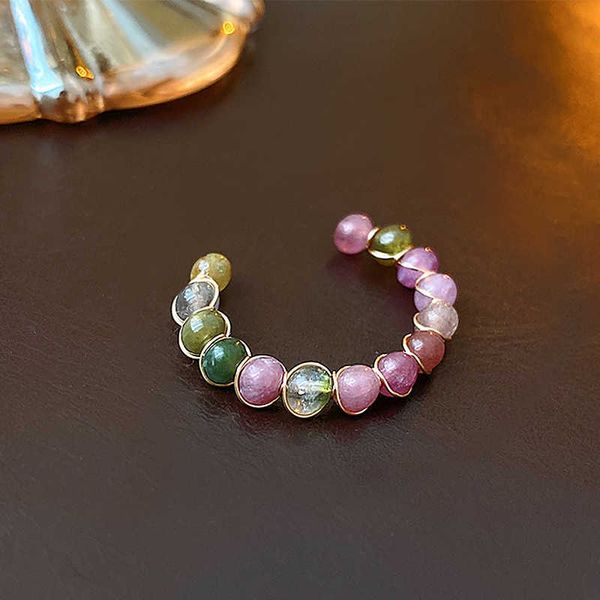 

band rings 2023 natural stone beaded rings for women korean colorful tourmaline metal wire winding open ring fashion jewelry accessories z05, Silver