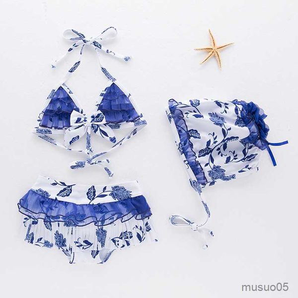 

two-pieces 2-6y children's swimsuit girls' split bikini spring swimsuit swimsuit 3-piece set, Blue