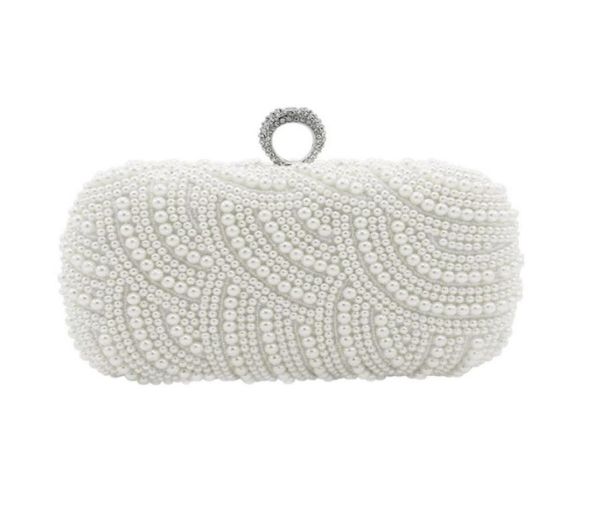 

elegant full pearls crystal beaded double bridal wedding hand bags evening party one shoulder small clutch dinner bags ring bag fo4837610, Black