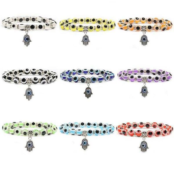 

devil eye evil palm strands pendant bracelet beaded stretch for women, Black