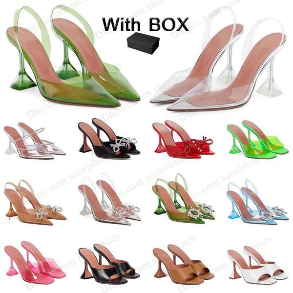 

famous women amina muaddi begum high heels sandals shoes bow crystal-embellished buckle pointed toesl sunflower transparent sandal summer la, Black