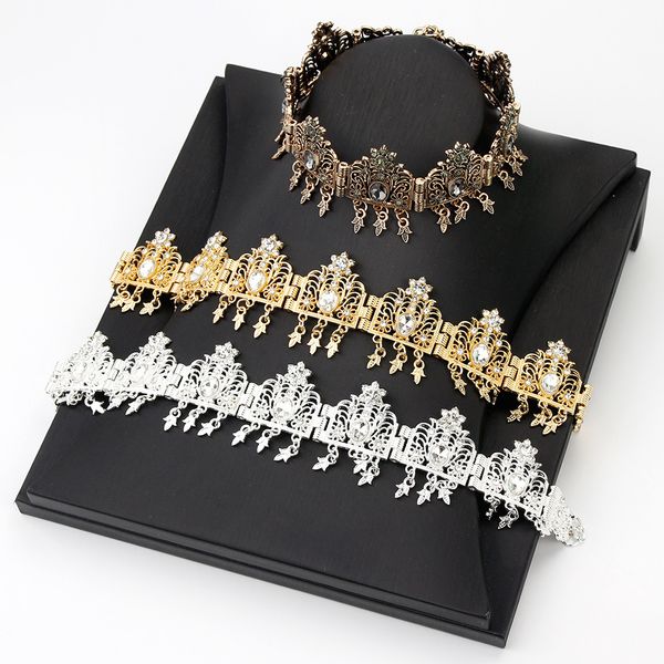 

wedding hair jewelry algeria forehead chain headband bride crown head dress bridal tiara party bijoux 230508, Slivery;golden